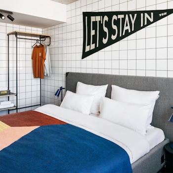 The Student Hotel in Vienna design by Studio Königshausen. The hotel brings together student accommodation, hotel rooms, co-working, meetings and events in a new and inspiring hospitality concept.